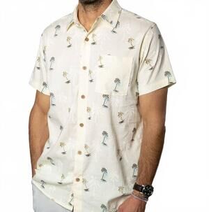 NEW FLOMOTION men's retro palms hemp linen woven shirt in beige